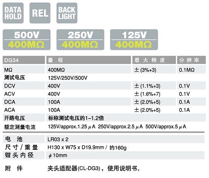 DG34兆欧表|日本三和Ssanwa兆欧表   技术参数  